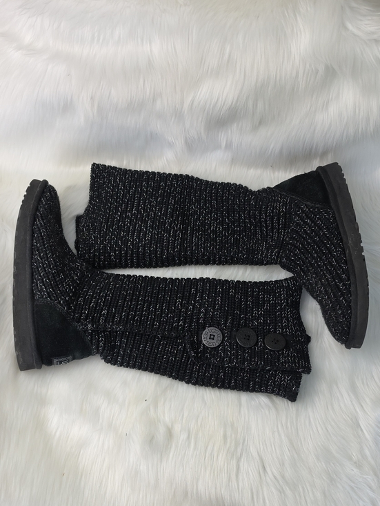 UGG Shoes - UGG Classic Cardi Black Knit Silver Metallic Tinsel Sweater Slouchy Tall Boots 8